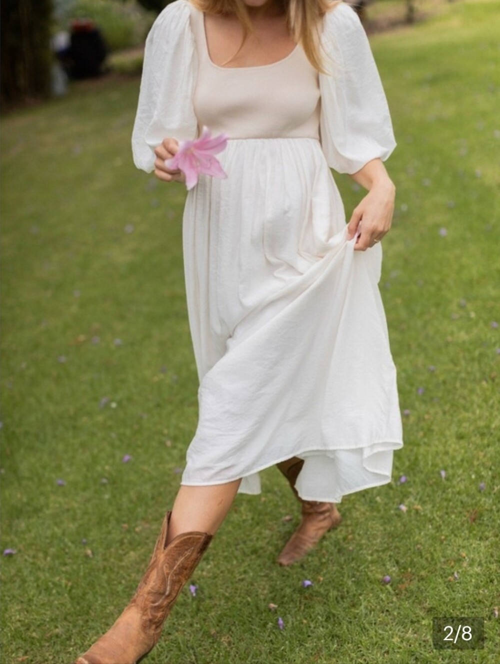 Neuflora Ivory Puff Sleeve Midi Dress